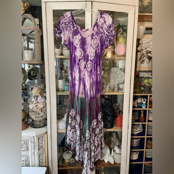 Advance Apparels purple & green tie dye boho festival dress OS - Picture 3 of 13